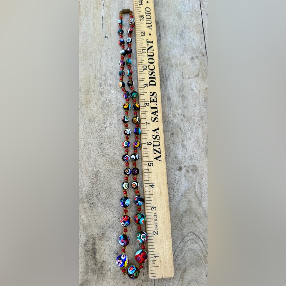 VINTAGE ITALIAN MURANO VENETIAN MILLEFIORI MORETTI GLASS BEAD NECKLACE - Picture 4 of 16